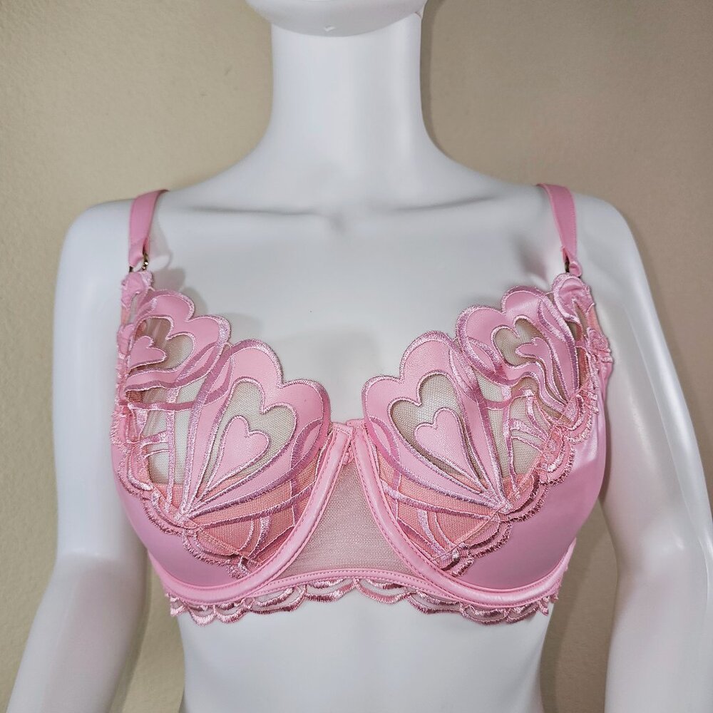 Honey Birdette Pink Heart Faux Leather Bra Size 38F